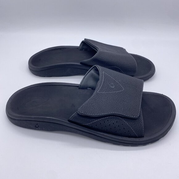 OluKai Nalu Slide Sandals Men's Size 12 Black Water Resistant 10332-4040 - Picture 7 of 12